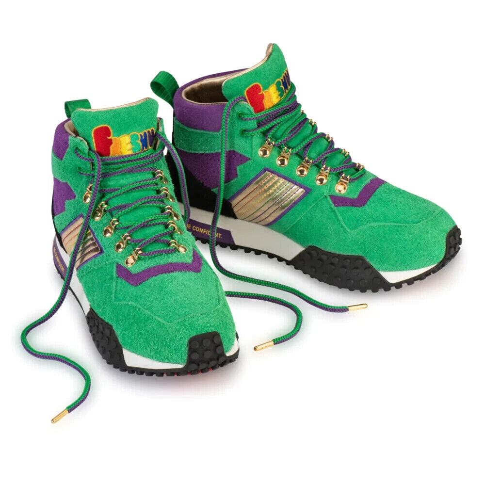 FRESHY DOPE DAWGS Creature Green Rainbow unicorn Hiking Hi Top Shoes sz 8.5